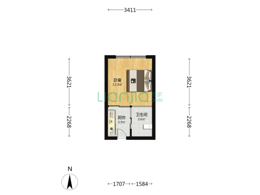 天屹公寓 1室0厅1卫 28平方