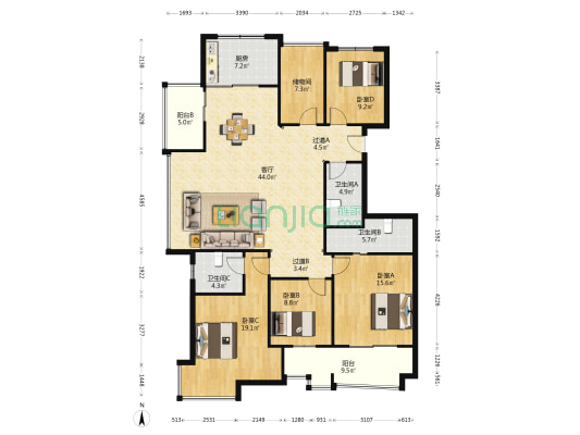 文汇苑 4室1厅3卫 183平方