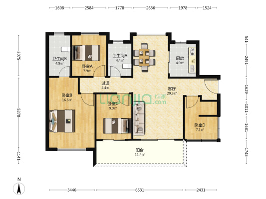 奥园誉博府 4室1厅2卫 118平方