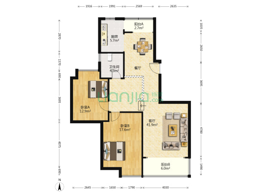 雅都天元居东区 2室1厅1卫 109平方
