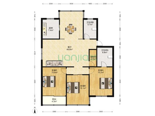 清兰公寓 3室1厅2卫 142平方