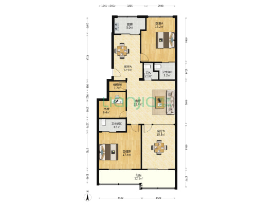 西新苑 3室3厅3卫 150平方