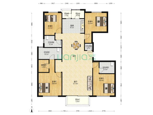 永威上和琚 4室1厅4卫 207平方