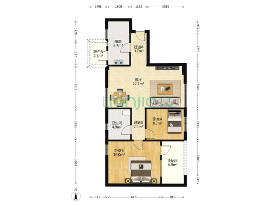 新世界名门天下 2室1厅1卫 94平方