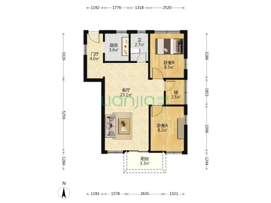 裕江花园 2室1厅1卫 73平方