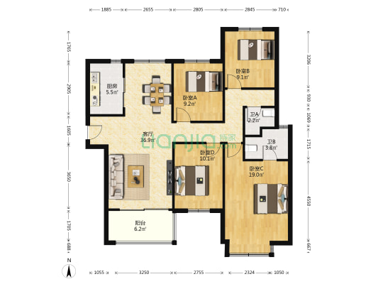 万科金域蓝湾二期 4室1厅2卫 137平方