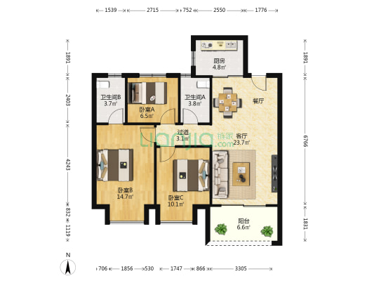 联发时代天骄 3室1厅2卫 98平方