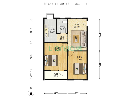 省设计院家属院 2室1厅1卫 65平方