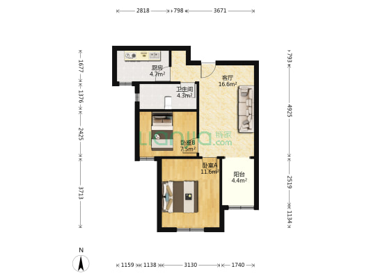 海棠馨苑南区 2室1厅1卫 67平方