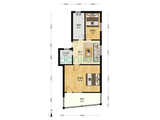 海军干休所 2室1厅1卫 66平方