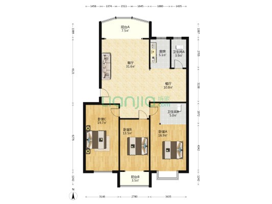 838沿线，精装修三居，中间楼层。房本满五税费低-户型图