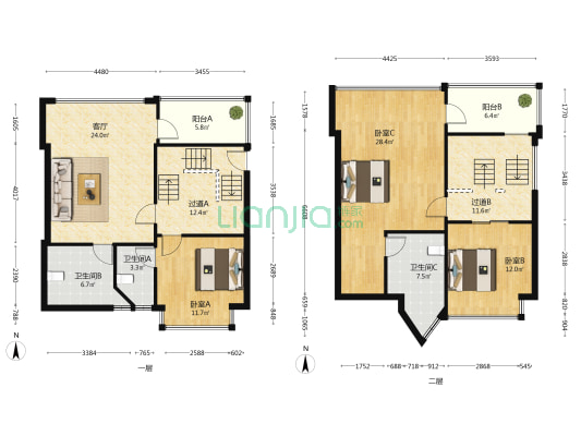 悦华园 3室1厅3卫 85平方