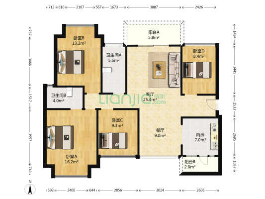 汇美豪庭 4室2厅2卫 123平方