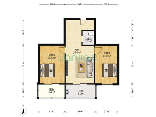艳益里 2室1厅1卫 83平方