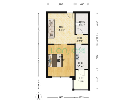 正源公寓 1室1厅1卫 57平方