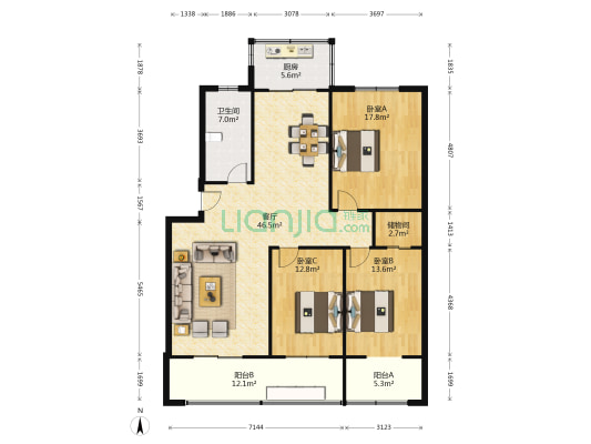 中信小区 3室1厅1卫 143平方