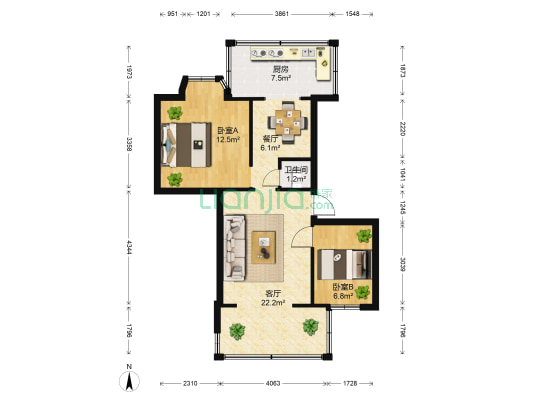 棕树营小区丹宁里 2室2厅1卫 48平方