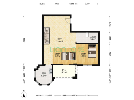 中梁橡树湾 2室1厅1卫 66平方