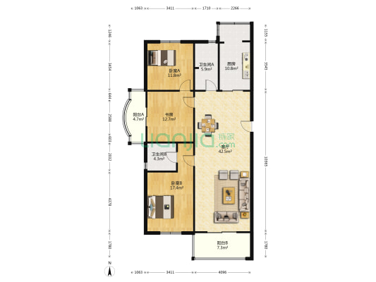 虹桥苑 3室1厅2卫 141平方