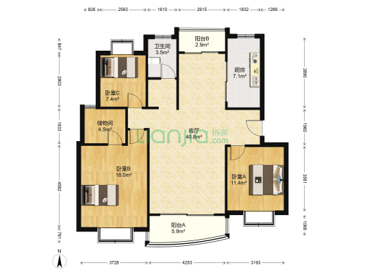 朗晴园 3室1厅1卫 112平方