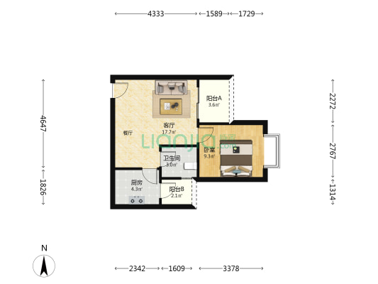 天府鹤林西区 1室1厅1卫 53平方