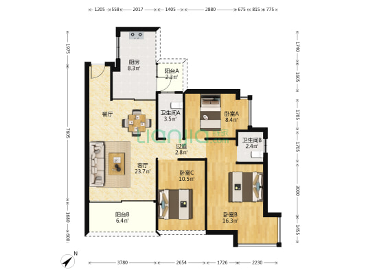 山悦翠亭 3室1厅2卫 86平方