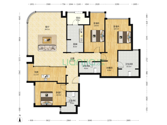 香港置地启元二期 4室1厅3卫 191平方