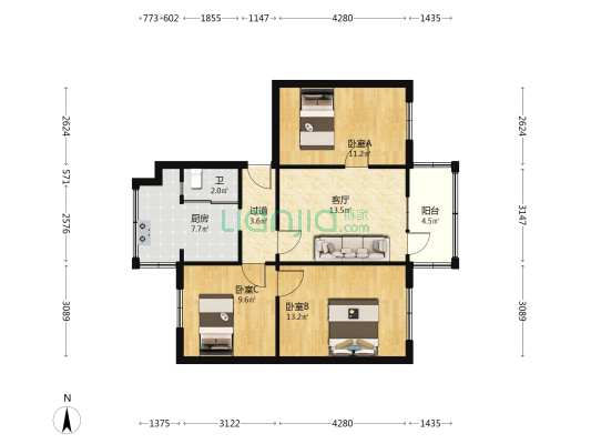 延安中路83号 3室1厅1卫 78平方