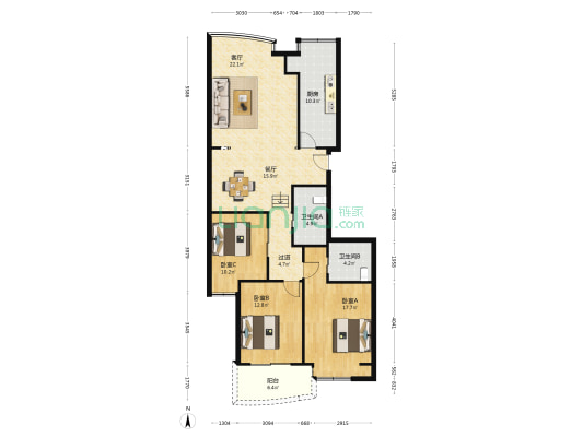 梅花三胜公寓 3室2厅2卫 136平方