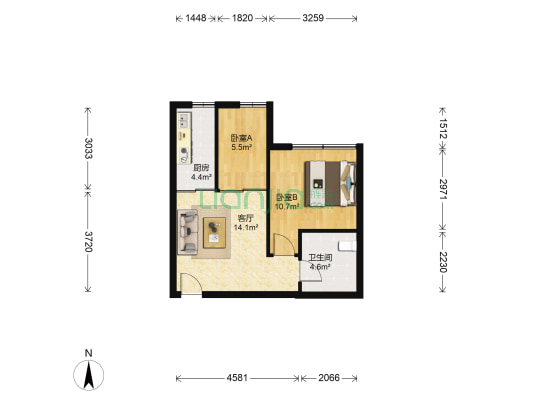中鼎翡翠 2室1厅1卫 55平方
