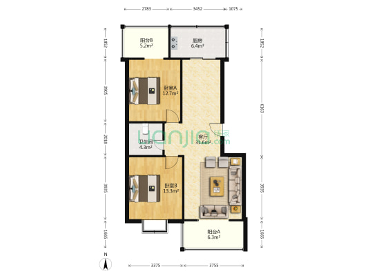 意兴居公寓 2室1厅1卫 99平方