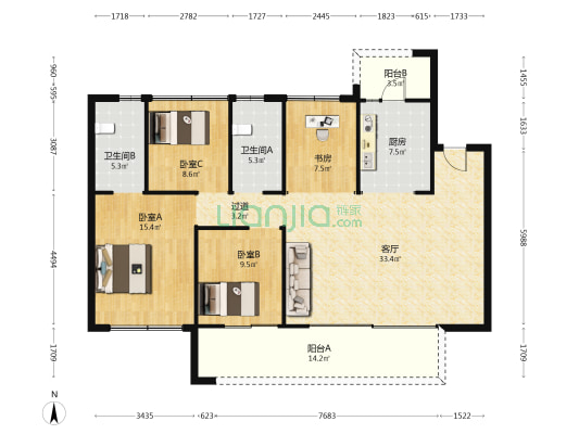 绿城桂语朝阳 4室1厅2卫 139平方