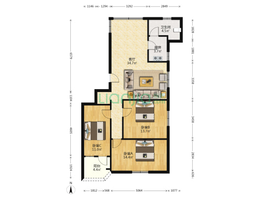 通富花园 3室1厅1卫 99平方