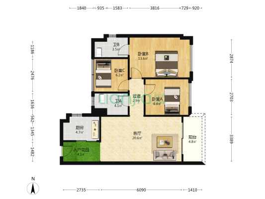 碧桂园珑景 3室1厅2卫 90平方
