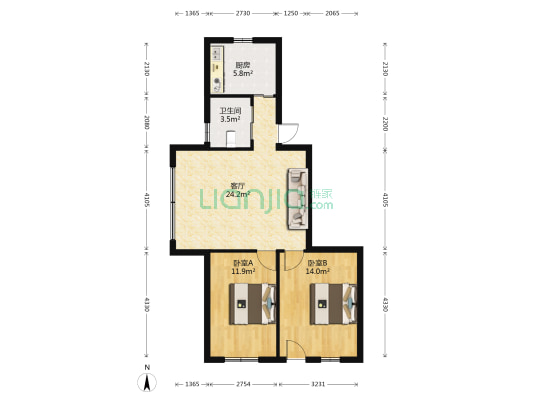 回祥西区 2室1厅1卫 76平方