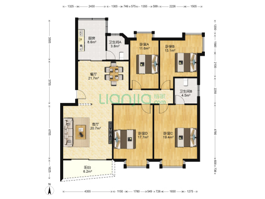 江湾大厦 4室2厅2卫 137平方