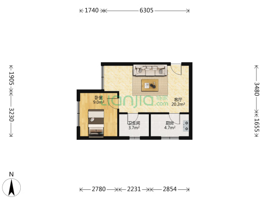 莲花新二区 1室1厅1卫 48平方