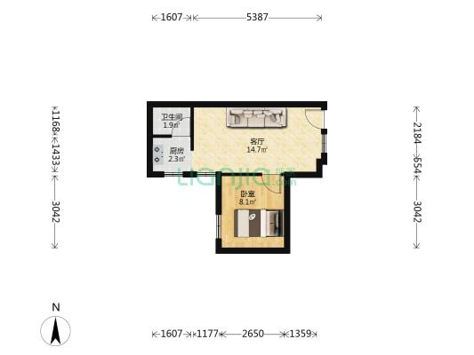 南华西路 1室1厅1卫 35平方