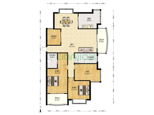 皇家花园 3室1厅2卫 146平方