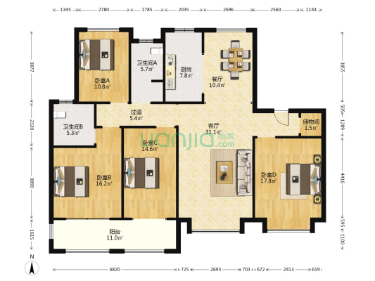 丰泽领秀城·铂岳 4室2厅2卫 180平方