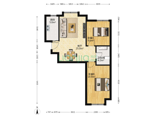 夏欣园 2室1厅1卫 77平方