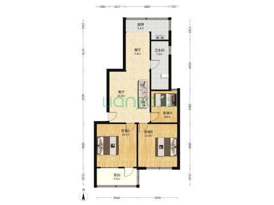 金丰小区 3室2厅1卫 91平方