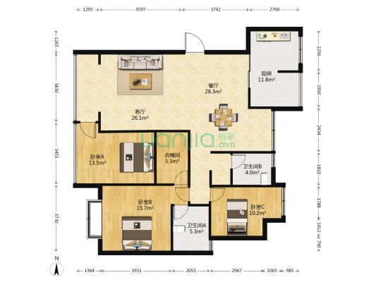 城市领地 3室2厅2卫 142平方