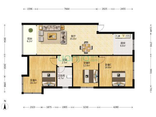 金沙万绿园 3室1厅1卫 117平方