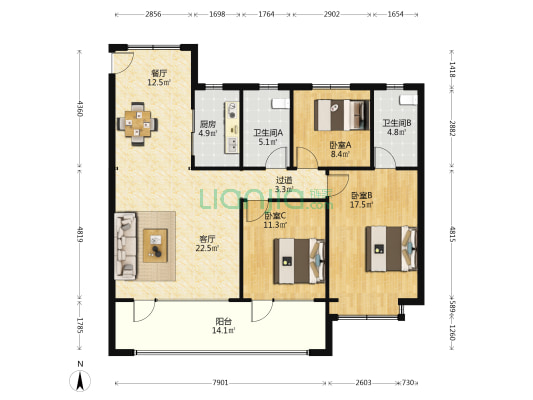 中车四方云汇 3室2厅2卫 138平方