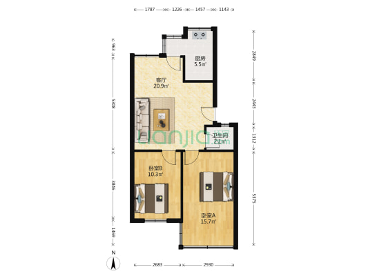 骖鸾小区 2室1厅1卫 64平方