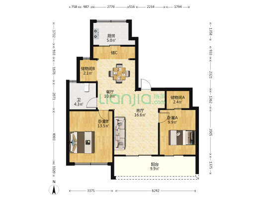 香岸云栖燕庐 2室2厅1卫 93平方