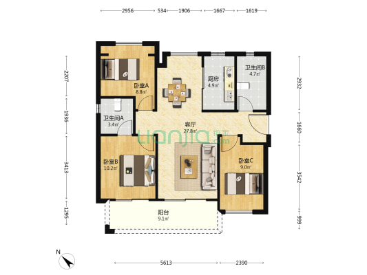 龙湖春江名宸府 3室1厅2卫 99平方
