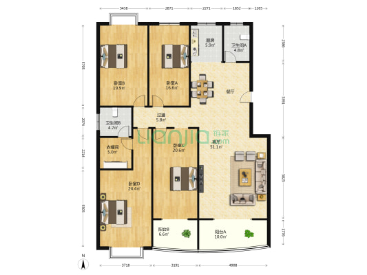 三达·上東城 4室1厅2卫 208平方