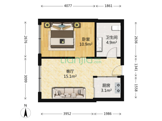 金连公寓 1室1厅1卫 51平方